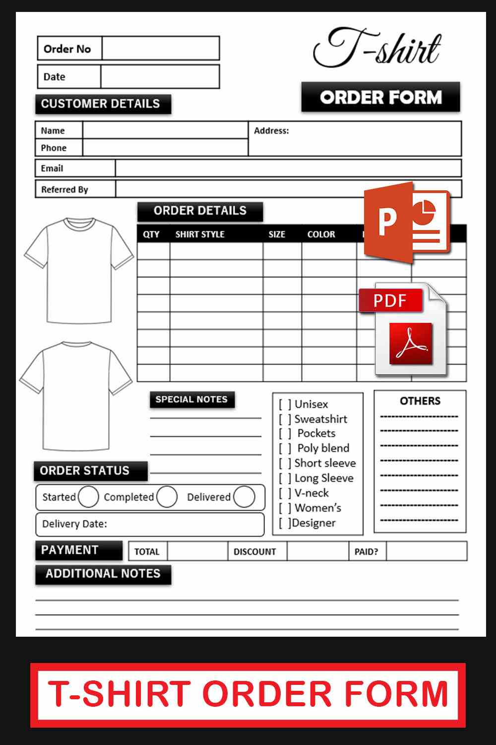T-Shirt Order Form Template Editable 
